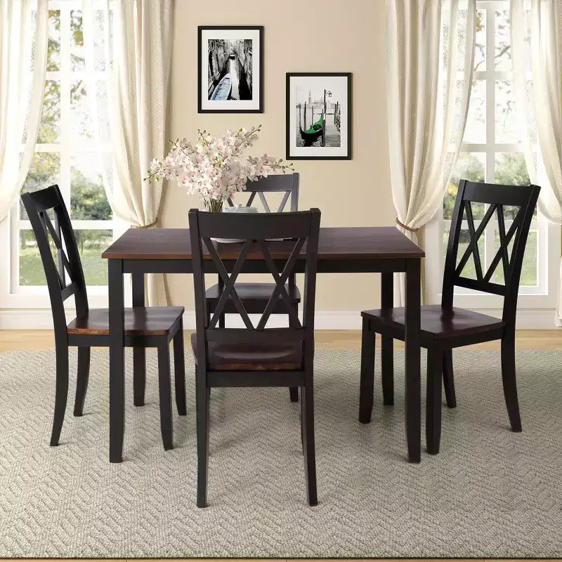 Ensemble table à manger et chaises hautes 5 pièces Clihome, en bois pour cuisine