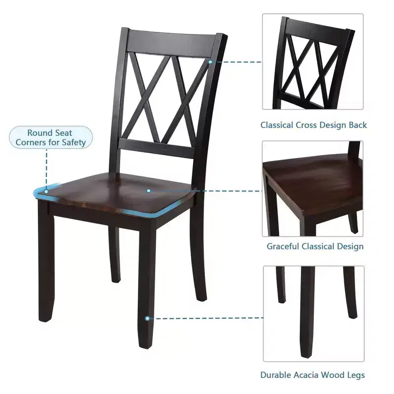 Ensemble table à manger et chaises hautes 5 pièces Clihome, en bois pour cuisine