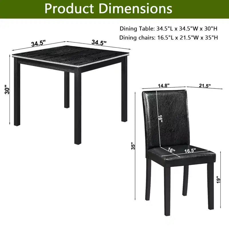 GDFStudio Jensen, ensemble moderne de 5 pièces : 4 chaises de salle à manger en bois d'acacia et similicuir avec table de salle à manger carrée