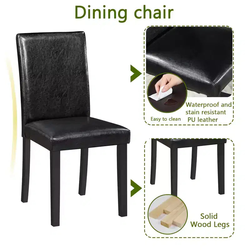 GDFStudio Jensen, ensemble moderne de 5 pièces : 4 chaises de salle à manger en bois d'acacia et similicuir avec table de salle à manger carrée