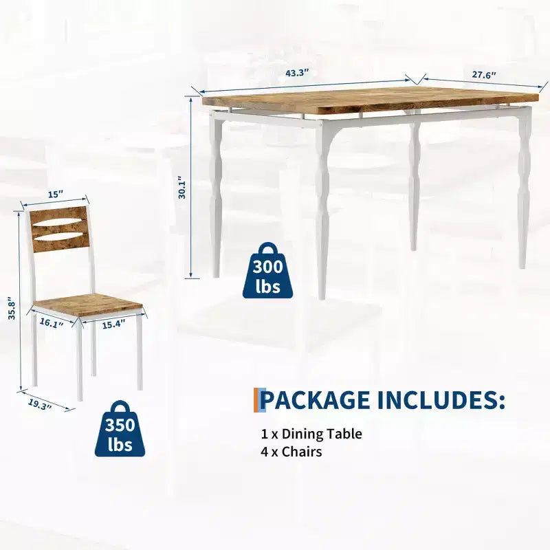 Ensemble de salle à manger 5 pièces, table et chaises pour 4 personnes, ensemble de cuisine pour salle à manger, cuisine, appartement