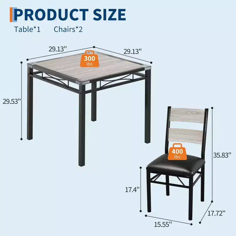 Ensemble Table à Manger pour 2, Table de Salle à Manger avec 2 Chaises Rembourrées, Ensemble Table et Chaises de Cuisine 3 Pièces en Bois avec Protection d'Angle pour Petits Espaces