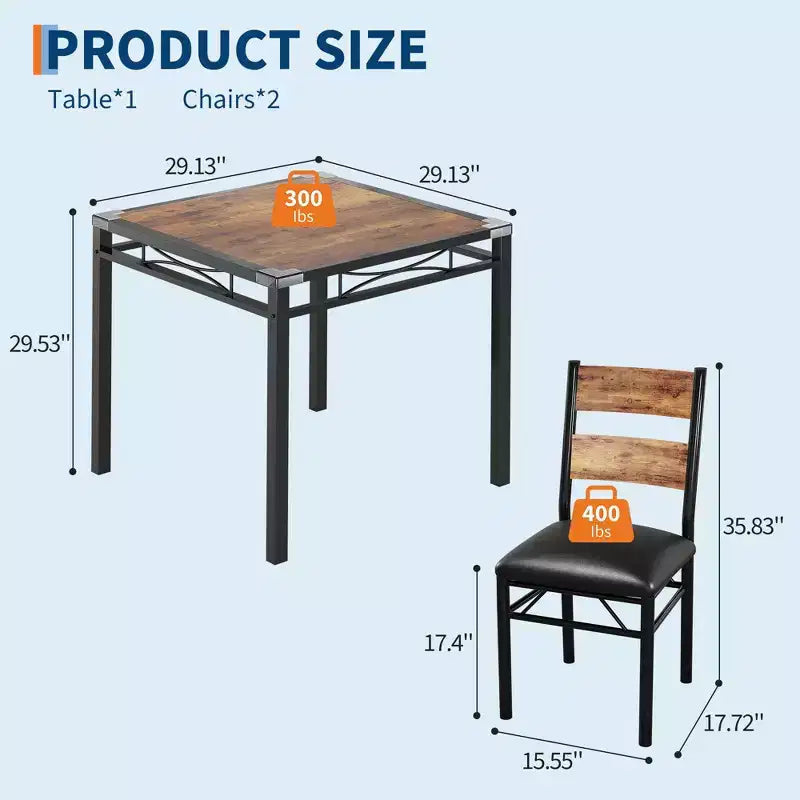 Ensemble Table à Manger pour 2, Table de Salle à Manger avec 2 Chaises Rembourrées, Ensemble Table et Chaises de Cuisine 3 Pièces en Bois avec Protection d'Angle pour Petits Espaces
