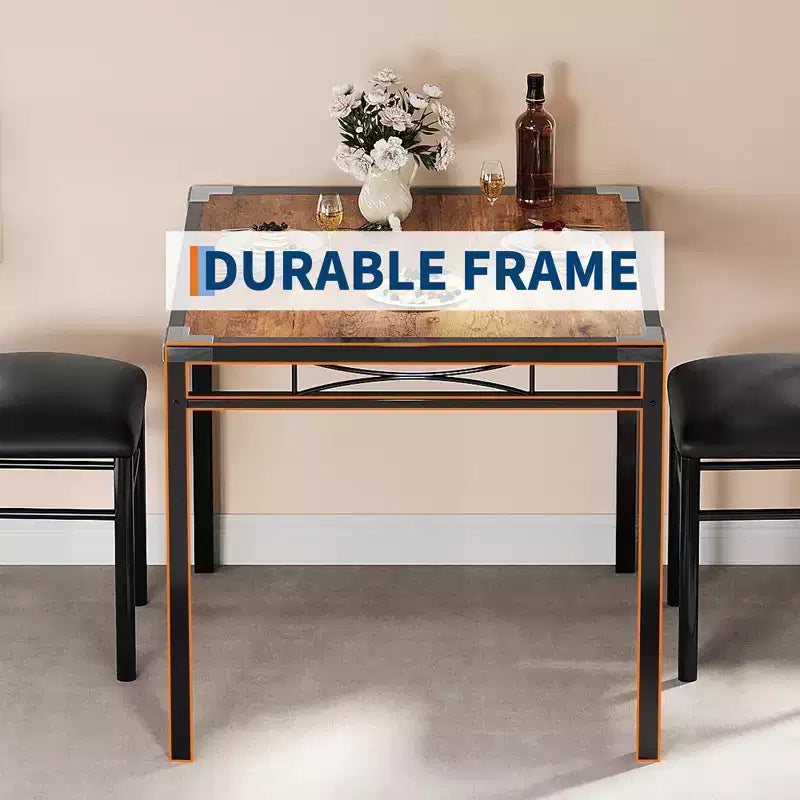 Ensemble Table à Manger pour 2, Table de Salle à Manger avec 2 Chaises Rembourrées, Ensemble Table et Chaises de Cuisine 3 Pièces en Bois avec Protection d'Angle pour Petits Espaces