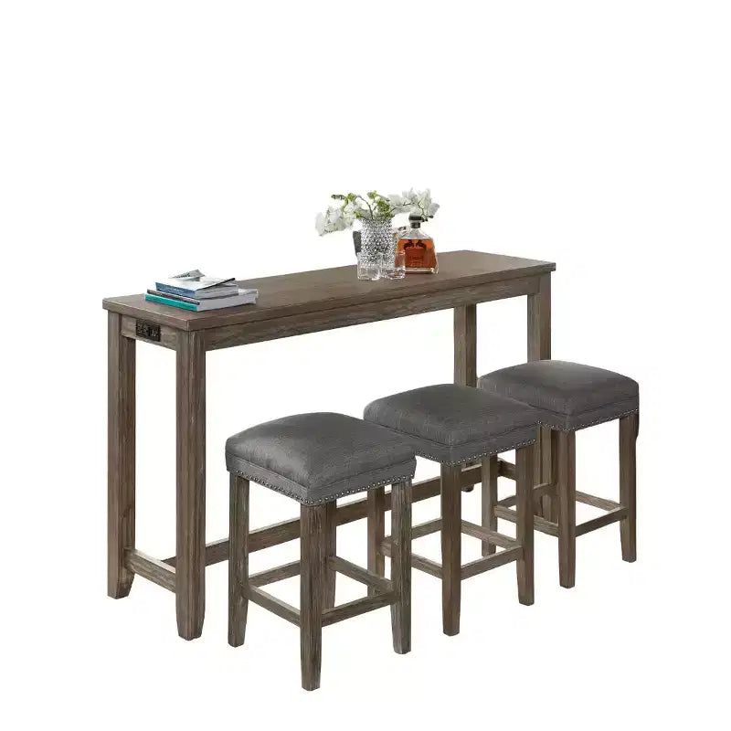 Ensemble de salle à manger GDFStudio Wurtz 4 pièces hauteur comptoir avec 3 tabourets rembourrés, garniture cloutée, port USB