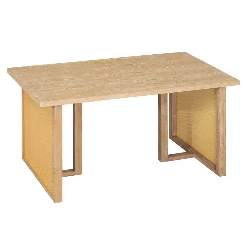 Ensemble de salle à manger GDFStudio Rose 7 pièces style ferme avec table à manger rectangulaire de 151,9 cm et chaises en rotin rembourrées