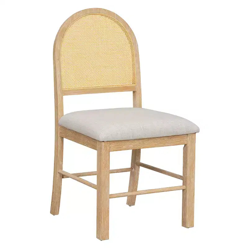 Ensemble de salle à manger GDFStudio Rose 7 pièces style ferme avec table à manger rectangulaire de 151,9 cm et chaises en rotin rembourrées