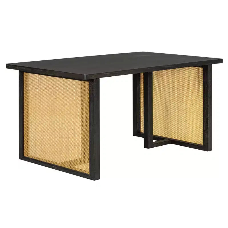 Ensemble de salle à manger GDFStudio Rose 7 pièces style ferme avec table à manger rectangulaire de 151,9 cm et chaises en rotin rembourrées