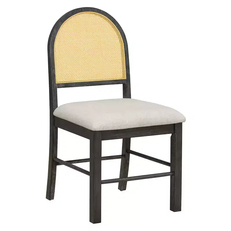 Ensemble de salle à manger GDFStudio Rose 7 pièces style ferme avec table à manger rectangulaire de 151,9 cm et chaises en rotin rembourrées