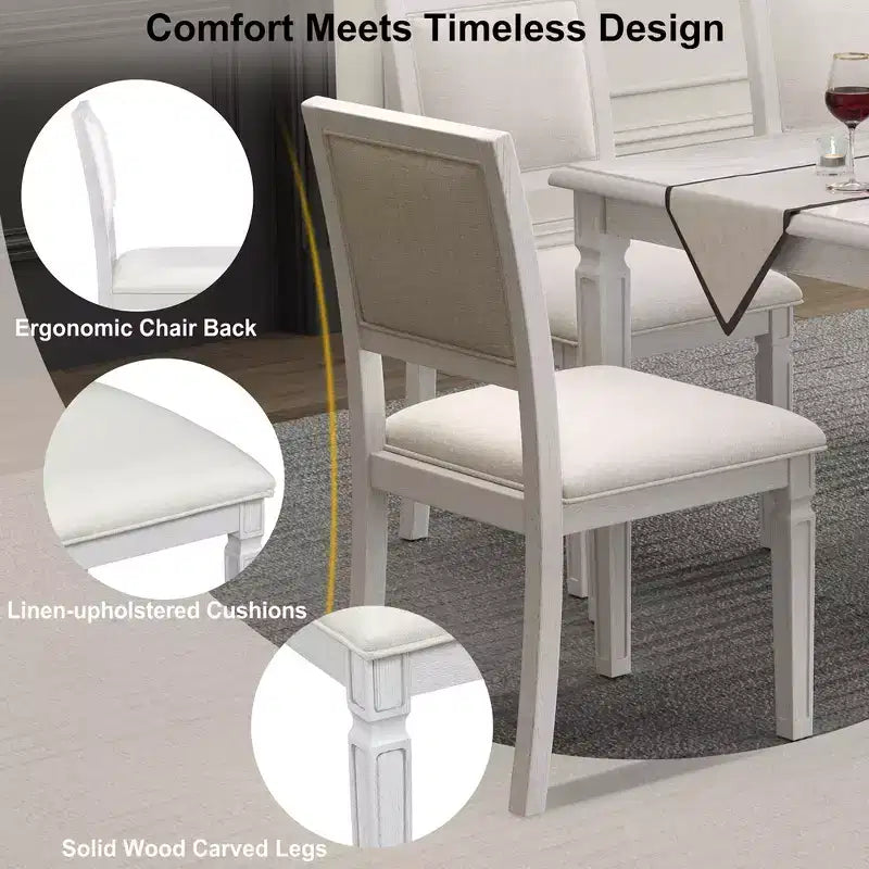 Ensemble de table à manger vintage Whisen et ensemble de table de cuisine rustique pour 6 personnes avec 4 chaises et un banc et des pieds sculptés rétro