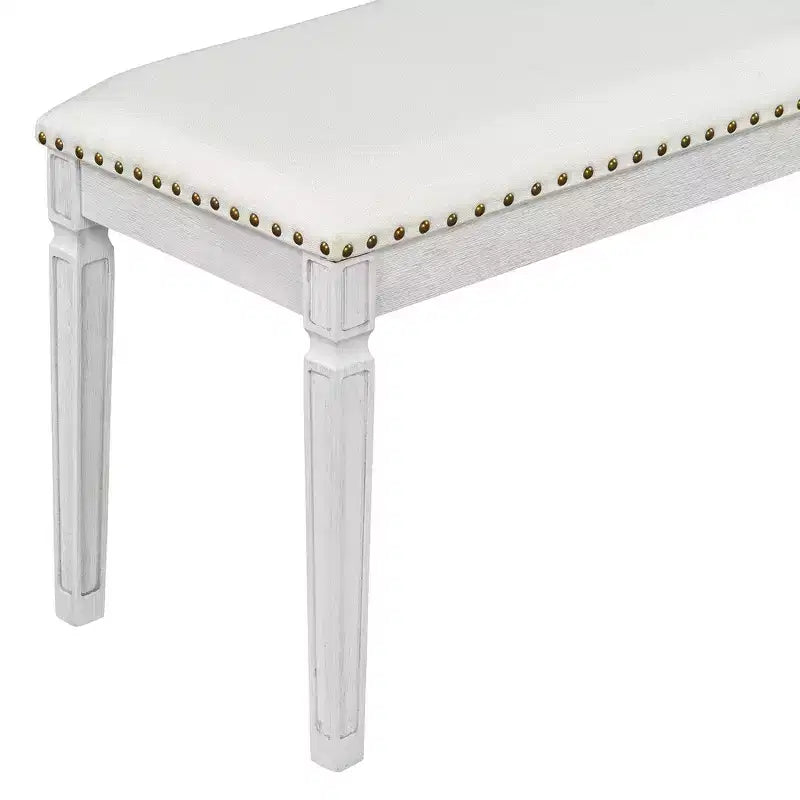 Ensemble de table à manger vintage Whisen et ensemble de table de cuisine rustique pour 6 personnes avec 4 chaises et un banc et des pieds sculptés rétro