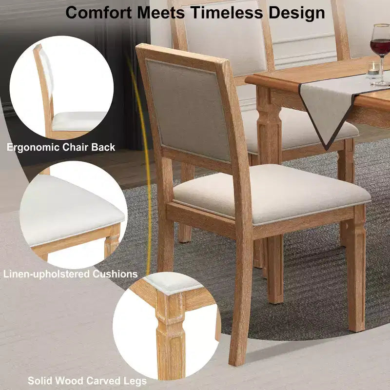 Ensemble de table à manger vintage Whisen et ensemble de table de cuisine rustique pour 6 personnes avec 4 chaises et un banc et des pieds sculptés rétro