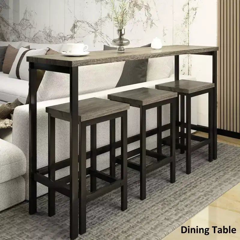 Ensemble de table à manger extra longue en bois vintage Okak et tabourets de coin repas, ensemble de salle à manger rectangulaire pour cuisine, salle à manger