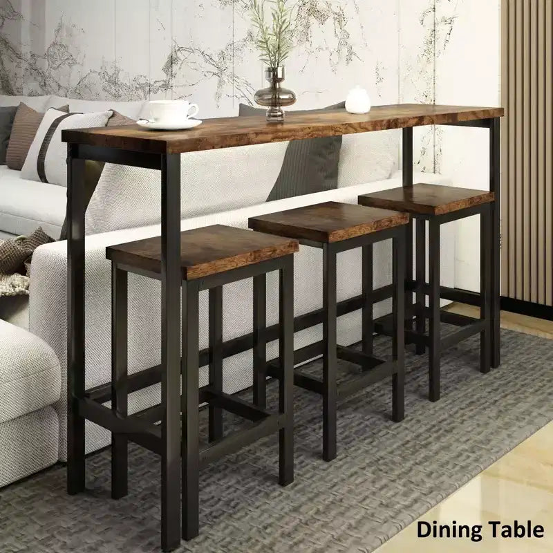 Ensemble de table à manger extra longue en bois vintage Okak et tabourets de coin repas, ensemble de salle à manger rectangulaire pour cuisine, salle à manger