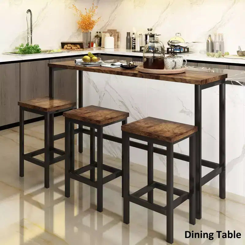Ensemble de table à manger extra longue en bois vintage Okak et tabourets de coin repas, ensemble de salle à manger rectangulaire pour cuisine, salle à manger
