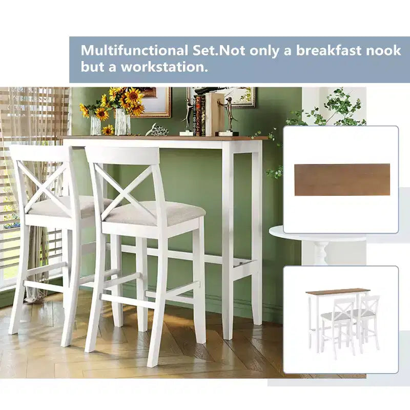 Ensemble table de bar et chaises de coin repas Okak Farmhouse, rectangulaire, pour cuisine et salle à manger