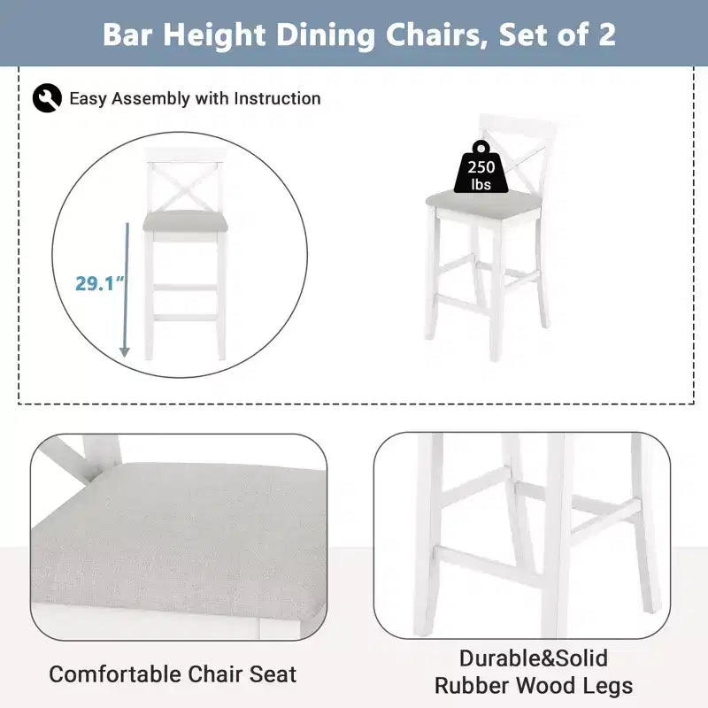Ensemble table de bar et chaises de coin repas Okak Farmhouse, rectangulaire, pour cuisine et salle à manger