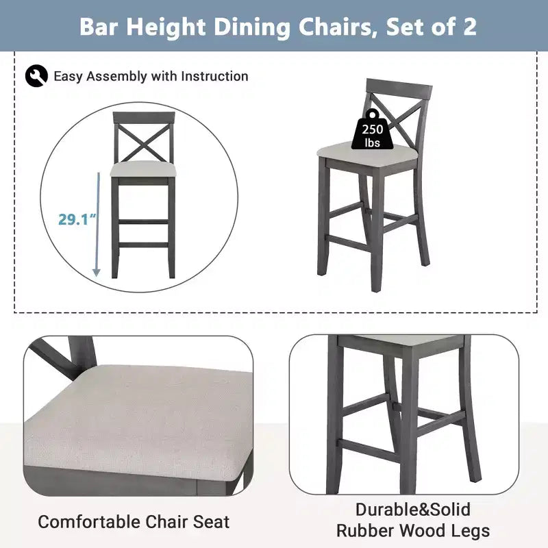 Ensemble table de bar et chaises de coin repas Okak Farmhouse, rectangulaire, pour cuisine et salle à manger