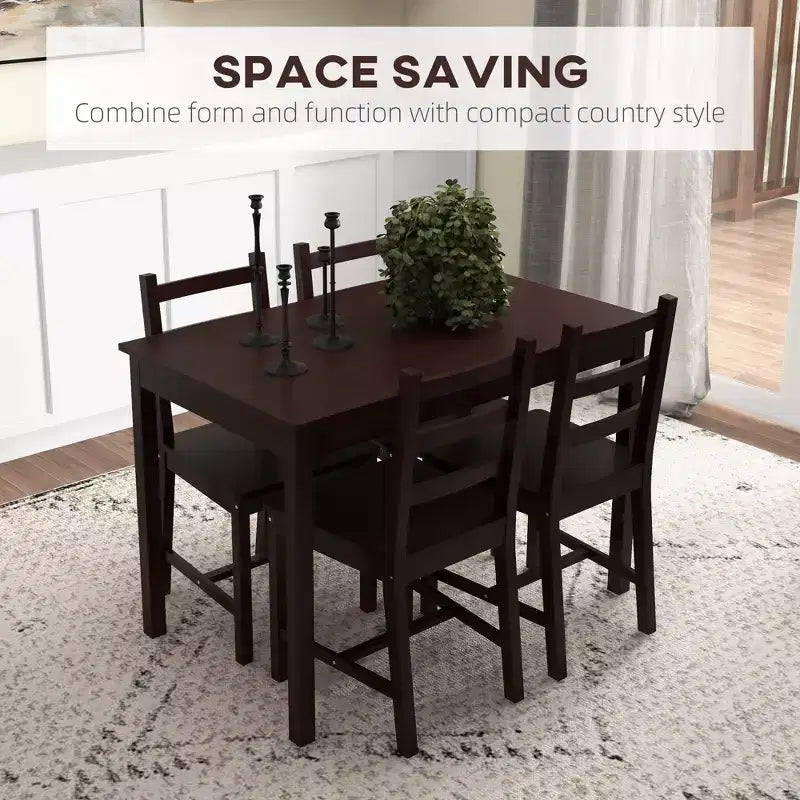 Ensemble table à manger 5 pièces de style moderne Okak et chaises à dossier plat pour cuisine, salle à manger, ensemble dinette vintage avec cadre en bois massif