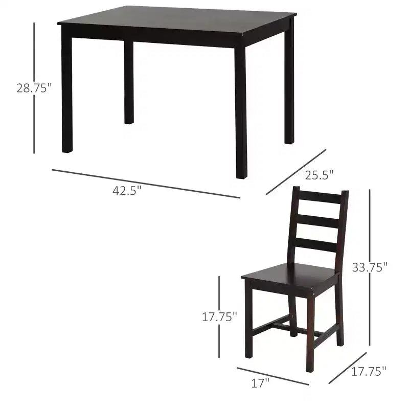 Ensemble table à manger 5 pièces de style moderne Okak et chaises à dossier plat pour cuisine, salle à manger, ensemble dinette vintage avec cadre en bois massif