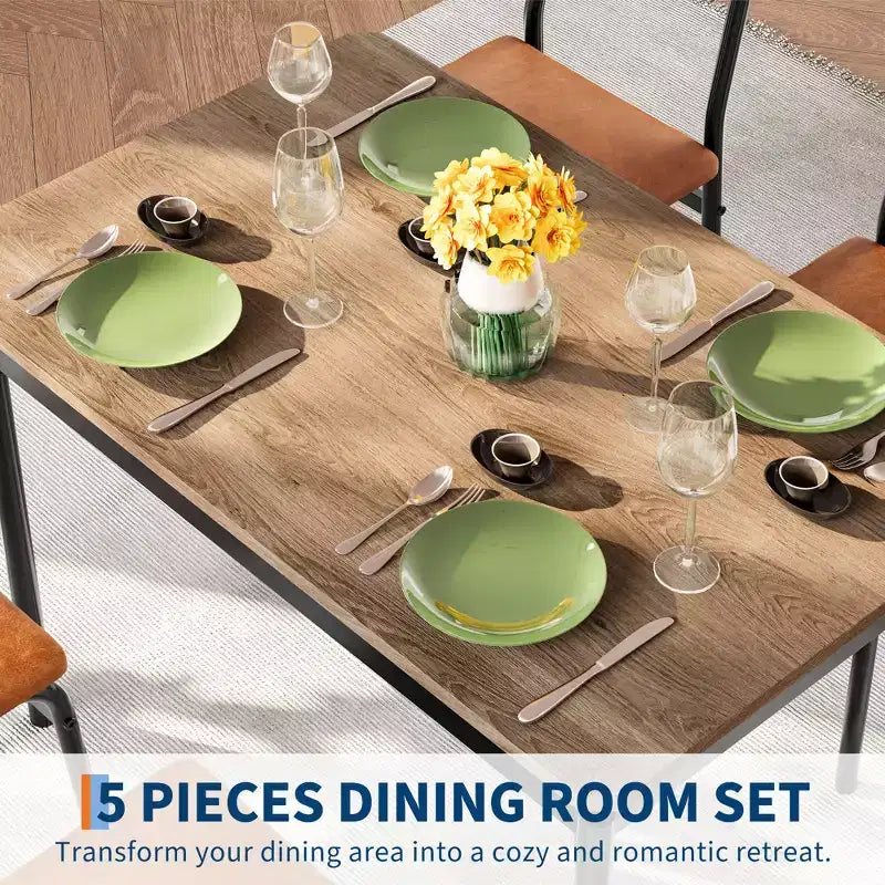 Ensemble de salle à manger industriel pour 4 personnes, table de cuisine en bois, ensemble de meubles de coin petit-déjeuner de style ferme, pour salle à manger, appartement, studio