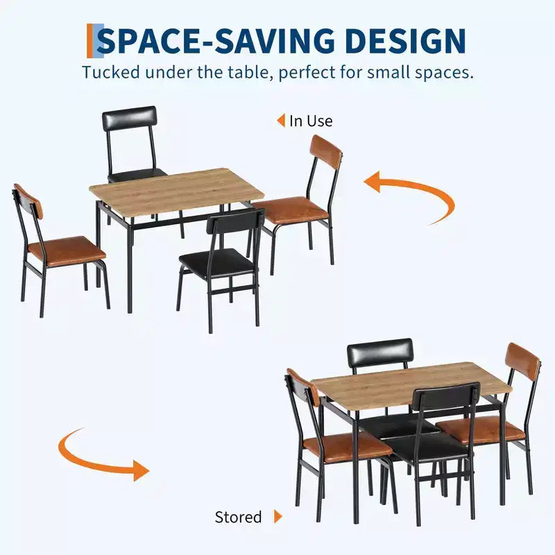 Ensemble de salle à manger industriel pour 4 personnes, table de cuisine en bois, ensemble de meubles de coin petit-déjeuner de style ferme, pour salle à manger, appartement, studio
