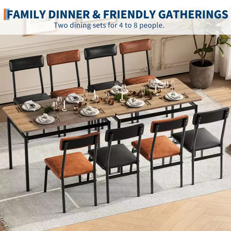 Ensemble de salle à manger industriel pour 4 personnes, table de cuisine en bois, ensemble de meubles de coin petit-déjeuner de style ferme, pour salle à manger, appartement, studio
