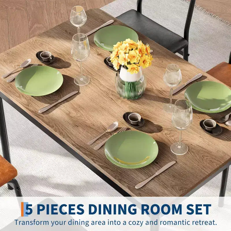 Ensemble de salle à manger industriel pour 4 personnes, table de cuisine en bois, ensemble de meubles de coin petit-déjeuner de style ferme, pour salle à manger, appartement, studio