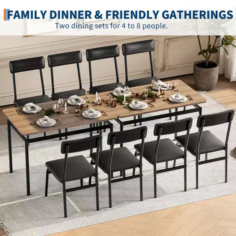 Ensemble de salle à manger industriel pour 4 personnes, table de cuisine en bois, ensemble de meubles de coin petit-déjeuner de style ferme, pour salle à manger, appartement, studio