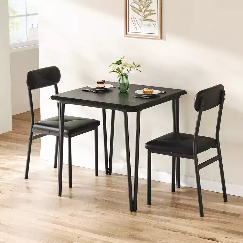 3 Piece Dining Table Set, Kitchen Dining Room Table Set for , Square Table, Metal Frame, MDF Board, Upholstered Chairs, Easy Assembly