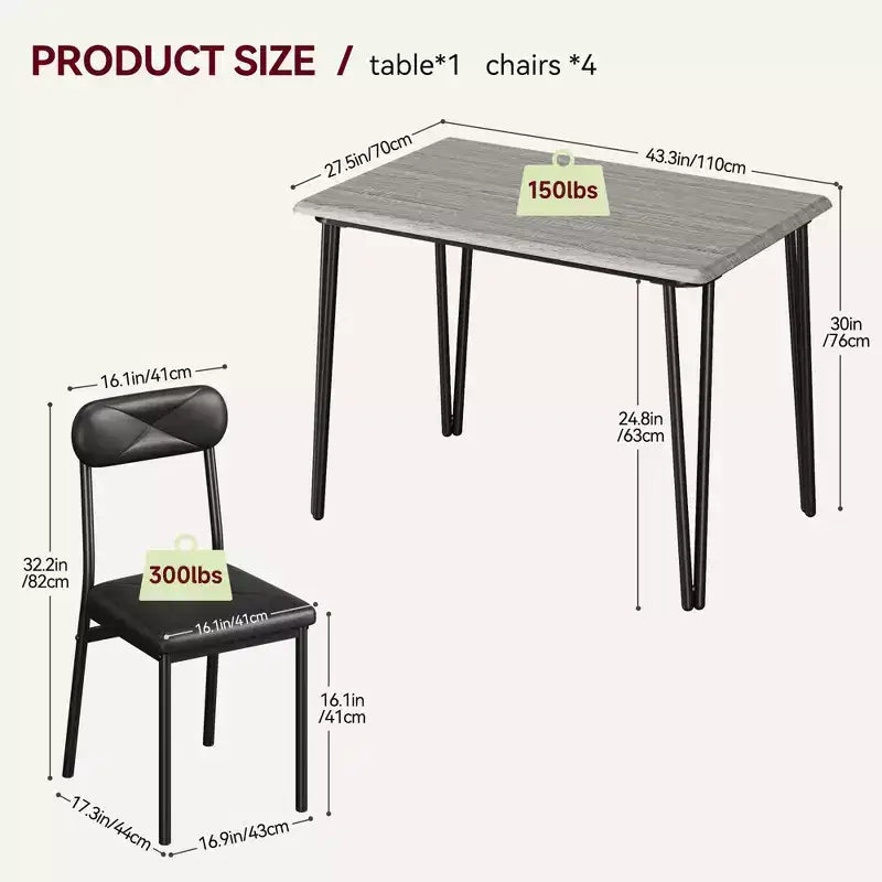 Ensemble table et chaises de salle à manger pour 4 personnes, table de cuisine rectangulaire et ensemble de dînette, ensemble de meubles de salle à manger modernes en bois, pour cuisine, maison