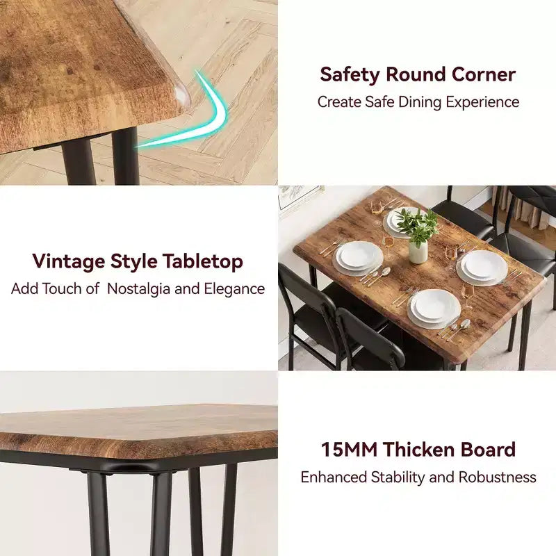Ensemble table et chaises de salle à manger pour 4 personnes, table de cuisine rectangulaire et ensemble de dînette, ensemble de meubles de salle à manger modernes en bois, pour cuisine, maison