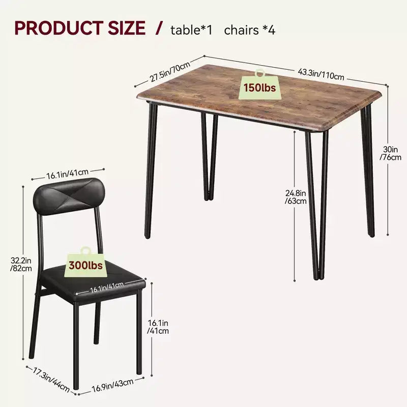 Ensemble table et chaises de salle à manger pour 4 personnes, table de cuisine rectangulaire et ensemble de dînette, ensemble de meubles de salle à manger modernes en bois, pour cuisine, maison