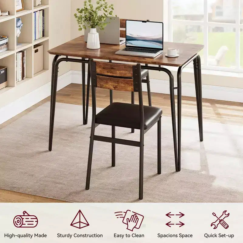 Ensemble de table à manger 5 pièces, pour 4 personnes, table carrée, cadre en métal, panneau MDF, chaises rembourrées, montage facile, pour la maison