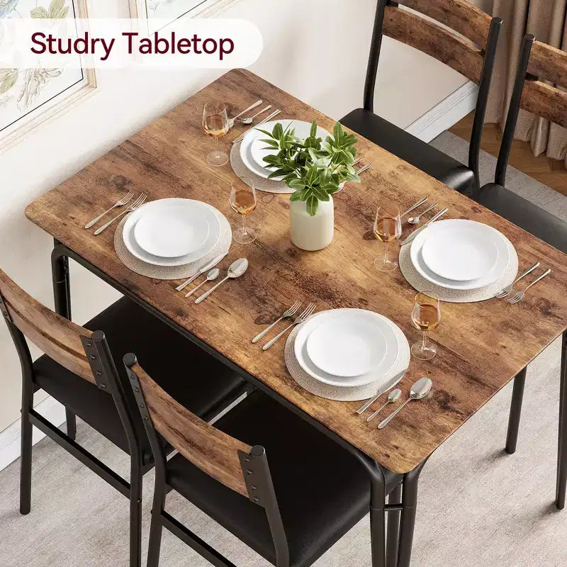 Ensemble de table à manger 5 pièces, pour 4 personnes, table carrée, cadre en métal, panneau MDF, chaises rembourrées, montage facile, pour la maison