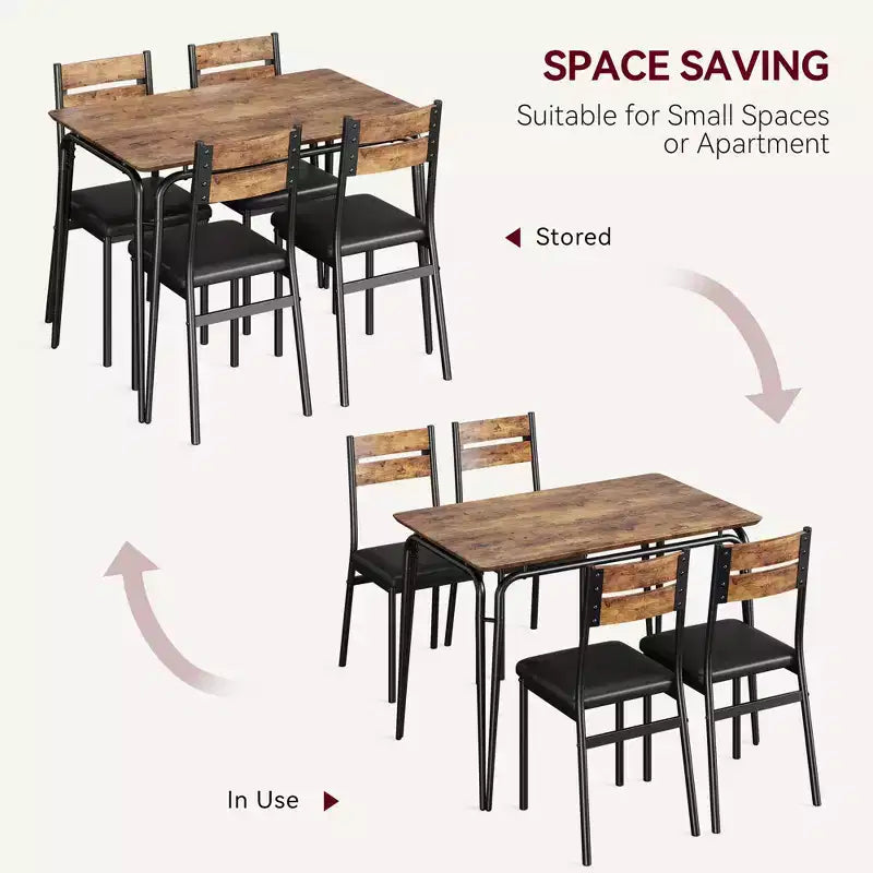 Ensemble de table à manger 5 pièces, pour 4 personnes, table carrée, cadre en métal, panneau MDF, chaises rembourrées, montage facile, pour la maison