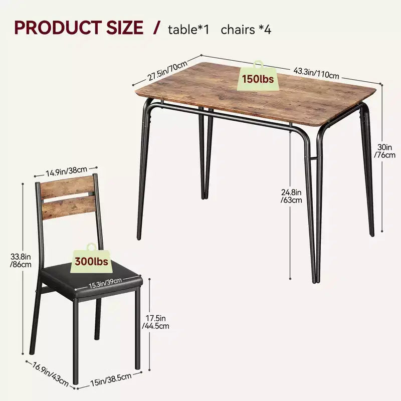 Ensemble de table à manger 5 pièces, pour 4 personnes, table carrée, cadre en métal, panneau MDF, chaises rembourrées, montage facile, pour la maison