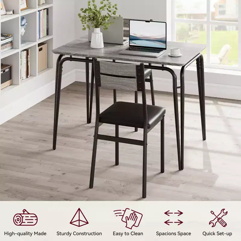 Ensemble de table à manger 5 pièces, pour 4 personnes, table carrée, cadre en métal, panneau MDF, chaises rembourrées, montage facile, pour la maison