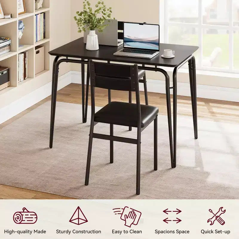 Ensemble de table à manger 5 pièces, pour 4 personnes, table carrée, cadre en métal, panneau MDF, chaises rembourrées, montage facile, pour la maison