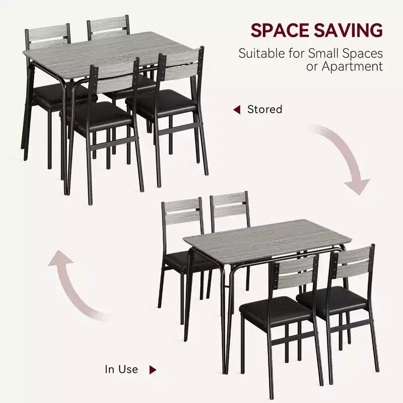 Ensemble de table à manger 5 pièces, pour 4 personnes, table carrée, cadre en métal, panneau MDF, chaises rembourrées, montage facile, pour la maison