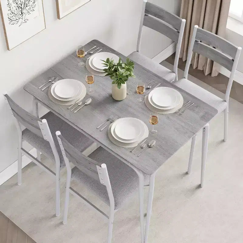 Ensemble de table à manger 5 pièces, pour 4 personnes, table carrée, cadre en métal, panneau MDF, chaises rembourrées, montage facile, pour la maison