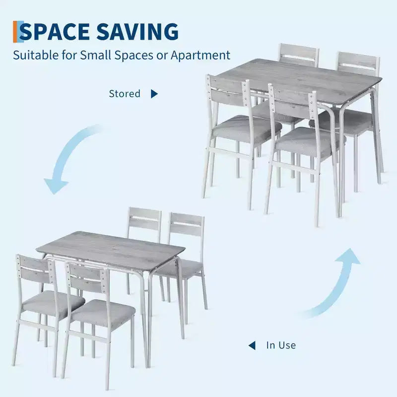 Ensemble de table à manger 5 pièces, pour 4 personnes, table carrée, cadre en métal, panneau MDF, chaises rembourrées, montage facile, pour la maison