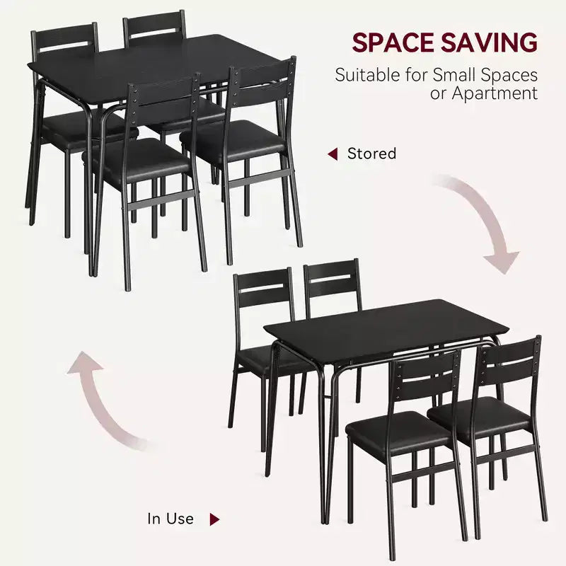 Ensemble de table à manger 5 pièces, pour 4 personnes, table carrée, cadre en métal, panneau MDF, chaises rembourrées, montage facile, pour la maison