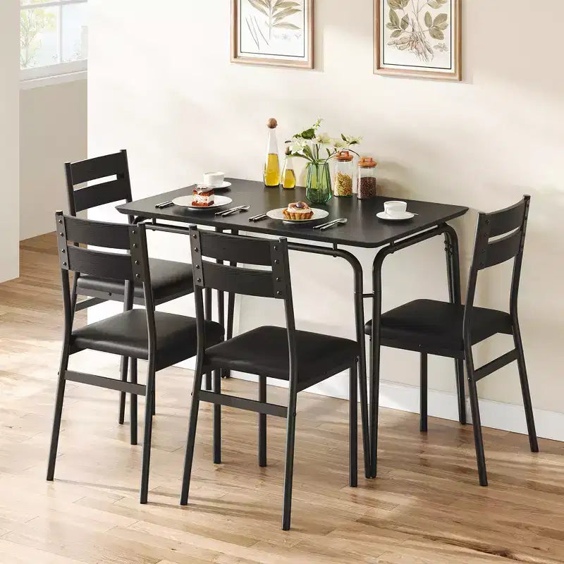 5 Piece Dining Table Set, Kitchen Dining Room Table Set for 4, Square Table, Metal Frame, MDF Board, Upholstered Chairs, Easy Assembly, for Home