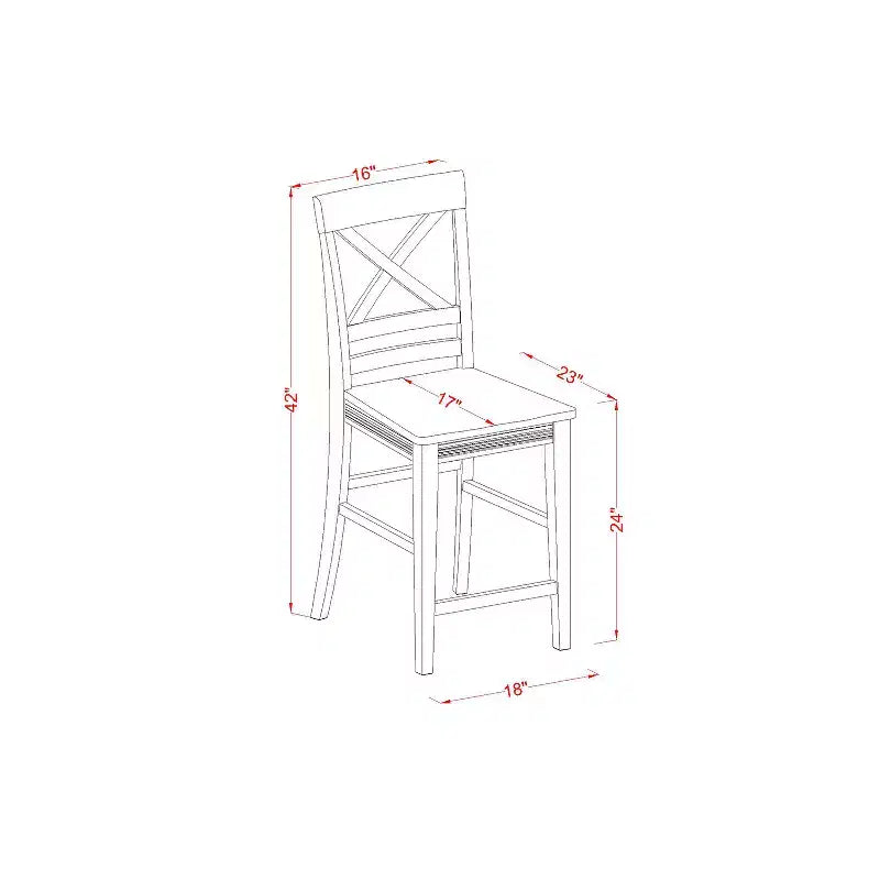 Ensemble de table à hauteur de comptoir - Table de pub et tabourets 5 pièces - Ensemble de salle à manger rond - Fini crème et cerise