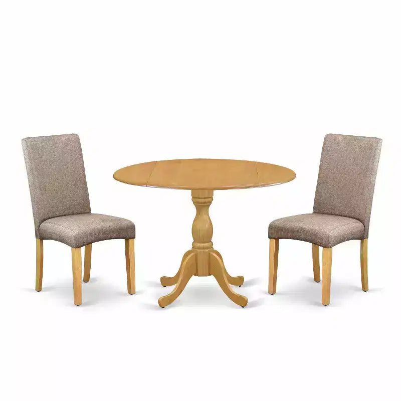 3-Piece Natural Oak Finish Solid Wood Top - Dining Room Set with High Back - Seats 4