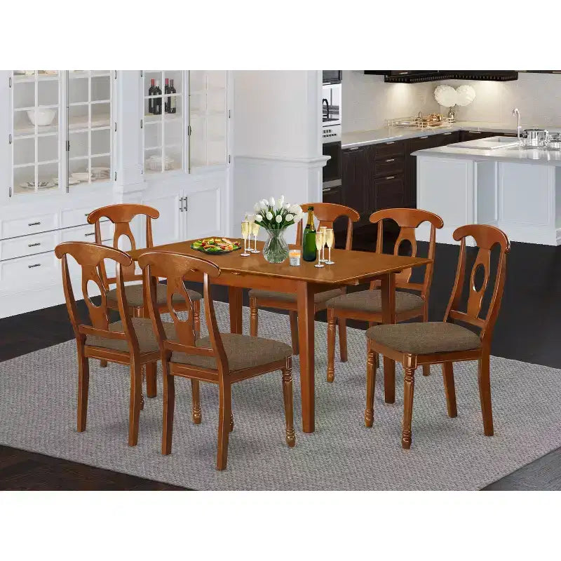 Ensemble salle à manger 7 pièces - Table rectangulaire avec rallonge et 6 chaises en tissu - Petite table de salle à manger/cuisine