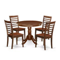 Antique Kitchen Dining Set - 5 Piece Table & Chair Set, 36 Inch Round, Mahogany Finish