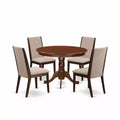 HomeStock 5-Piece Round Mahogany Finish Solid Wood Top Dining table with 4 Chairs