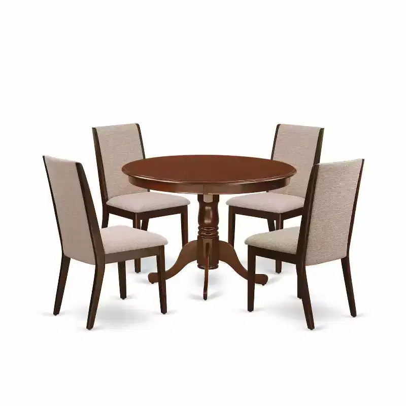 HomeStock 5-Piece Round Mahogany Finish Solid Wood Top Dining table with 4 Chairs